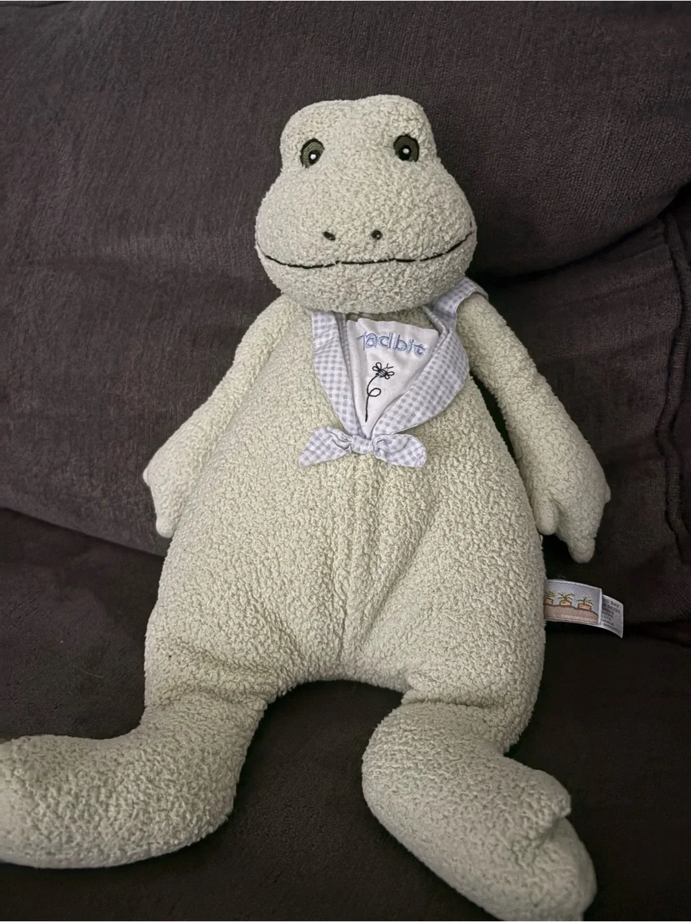 Bunnies by the Bay Pale Green Frog Plush with Gingham Scarf